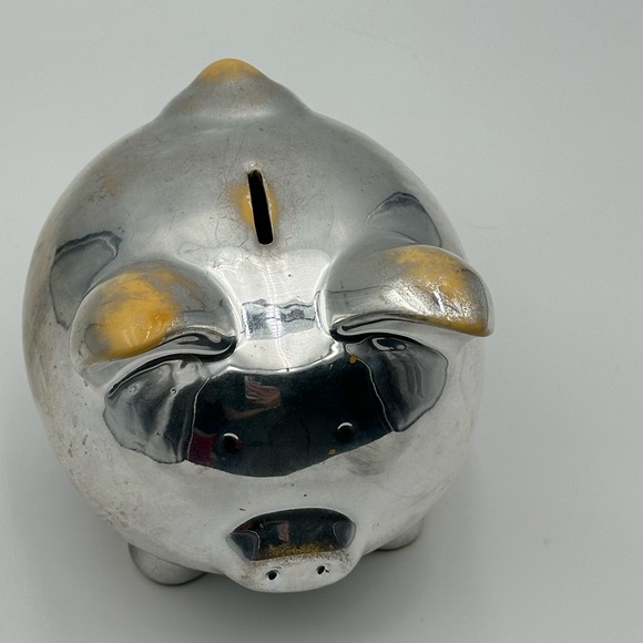 Chrome  Metal: Ceramic Weekend Piggy Coin Bank 8x7” - Picture 3 of 6